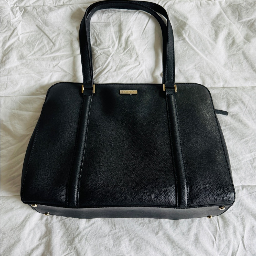 kate spade Black Saffiano Leather Laptop Tote with Gold Hardware